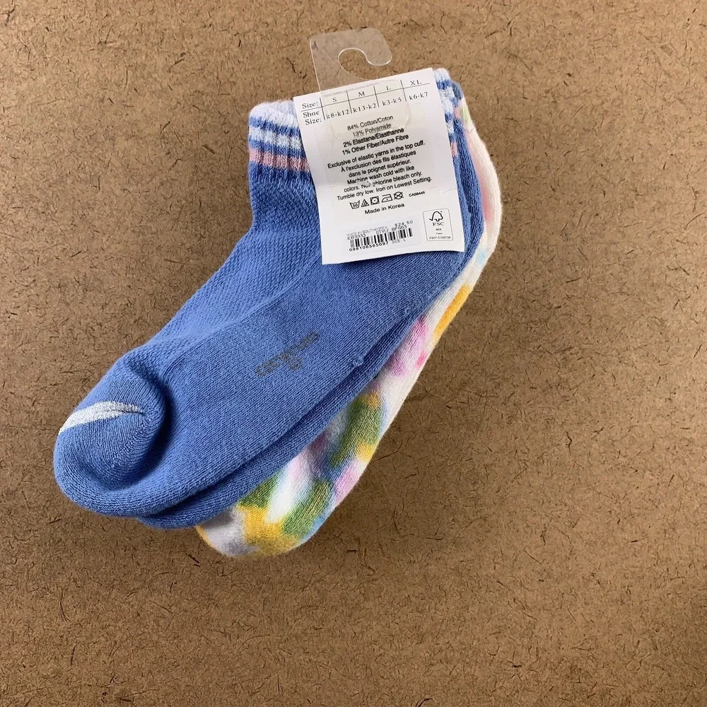J.Crew CrewCuts Girls Shoe Size 3-5 Colroful 3 Pack Athletic Ankle Socks NWT